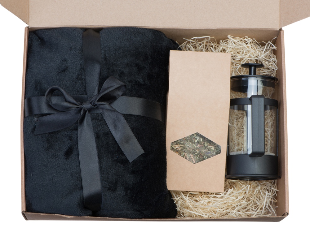 Подарочный набор Tea time с пледом, черный-2