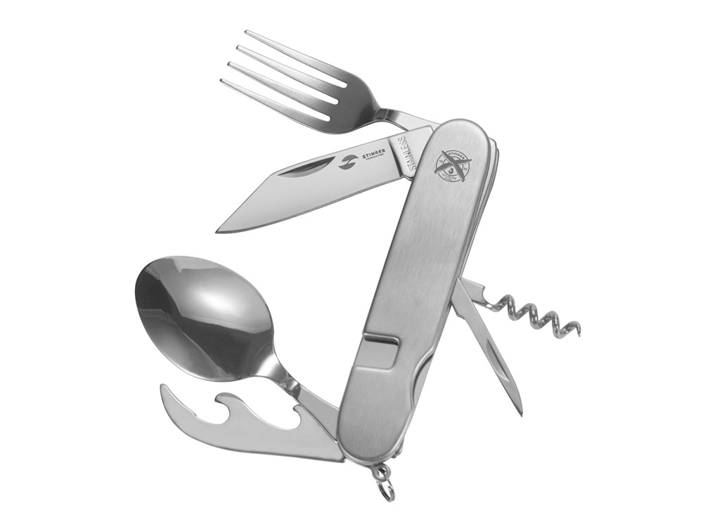 Нож перочинный Stinger, 109 мм, 8 функций, материал рукояти: нержавеющая сталь (серебристый)-0