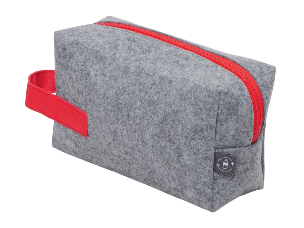 Косметичка из РПЕТ фетра с ручкой Felt, серый с красным-2
