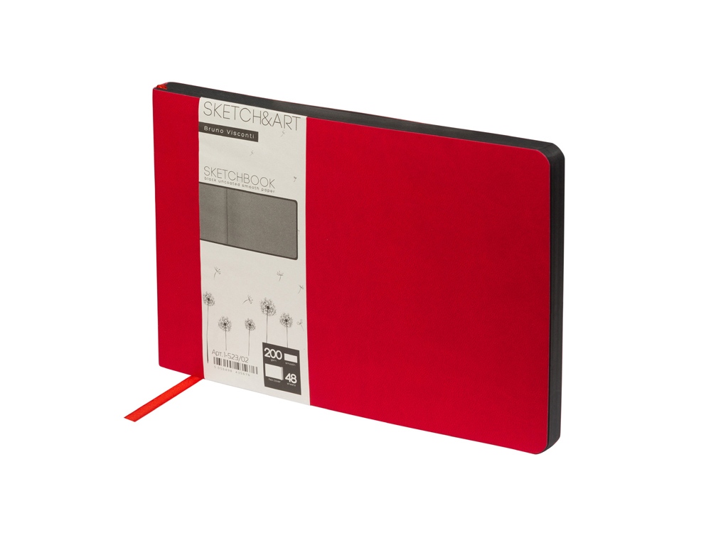 Скетчбук Sketch & Art в мягком переплете 210х140 мм, 48 л. черной бумаги 200 гр., красный-0