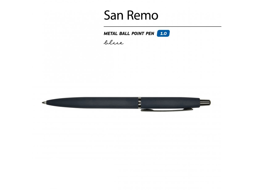 Ручка SAN REMO шариковая, автоматическая, темно-синий металлический корпус 1.00 мм, синяя-1