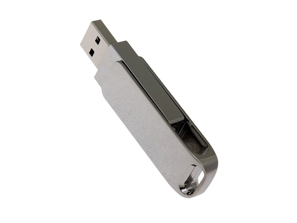 USB 2.0- флешка на 128 Гб поворотный механизм 2 в 1, c дополнительным разъемом Type-C с одноцветным металлическим клипом, серебристый-2