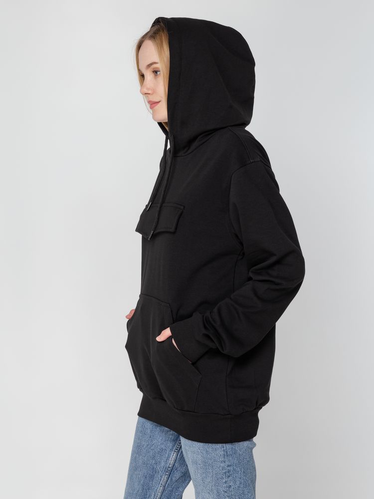 Худи унисекс с карманом на груди Chest Pocket, черное-4