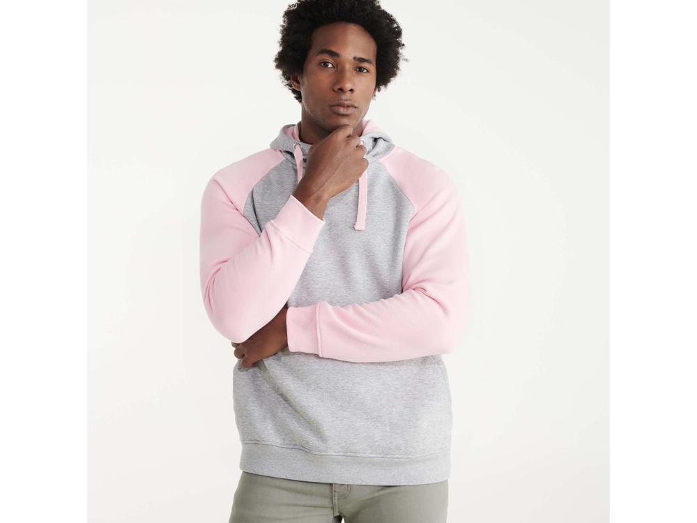 Толстовка с капюшоном Badet мужской, серый меланж/светло-розовый-4