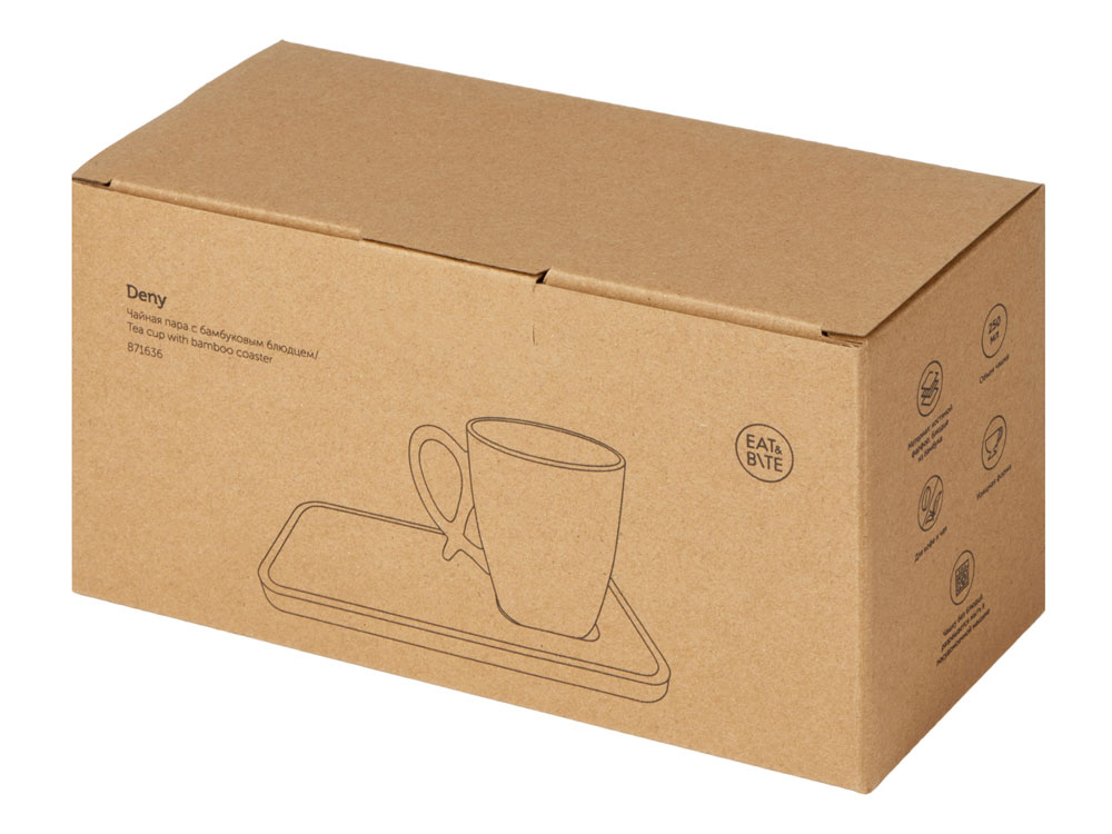 Чайная пара с бамбуковым блюдцем Deny, белый-4