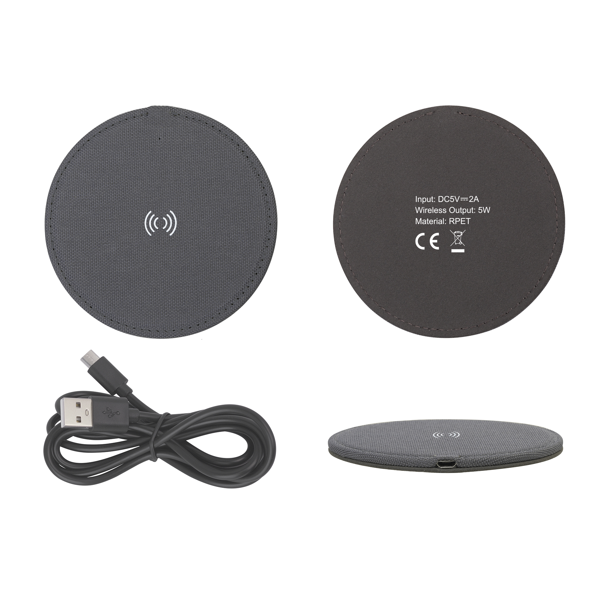 Настольное беспроводное зарядное устройство "Cool Gray", переработанный пластик (RPET)-2