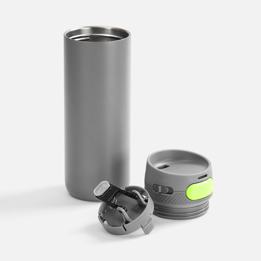 Термостакан X1 с цветной кнопкой, серый с желтым-1