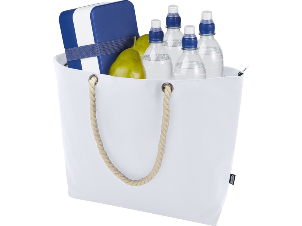 Panama пляжная эко-сумка-холодильник из переработанного материала, с ручками-шнурками 23L, белый-4
