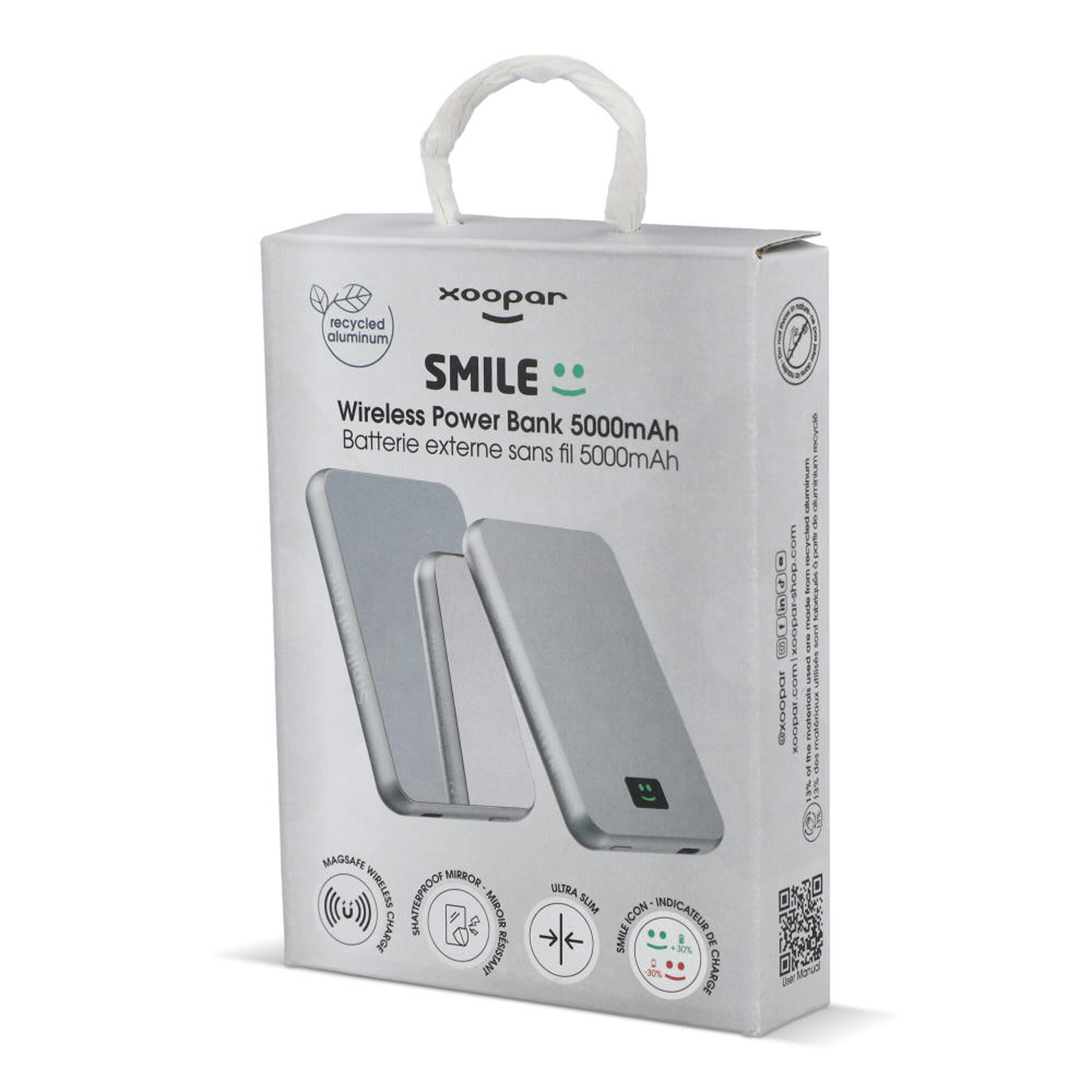 Внешний беспроводной аккумулятор Xoopar Smile с MagSafe и зеркалом, 5000 мА·ч, серебристый-12
