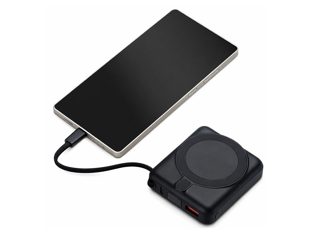 Магнитный беспроводной внешний аккумулятор c подсветкой лого Энчант, 10000 мАч, черный-6