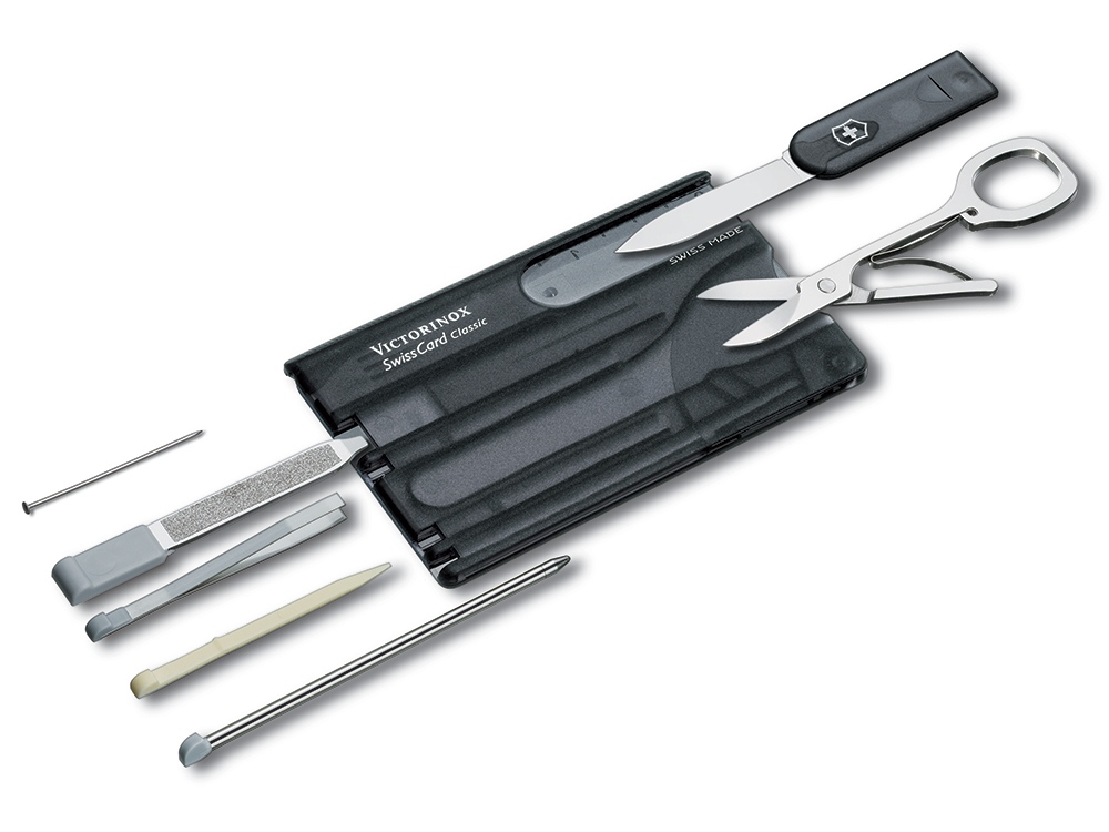 Швейцарская карточка VICTORINOX SwissCard Classic, 10 функций, полупрозрачная чёрная-0
