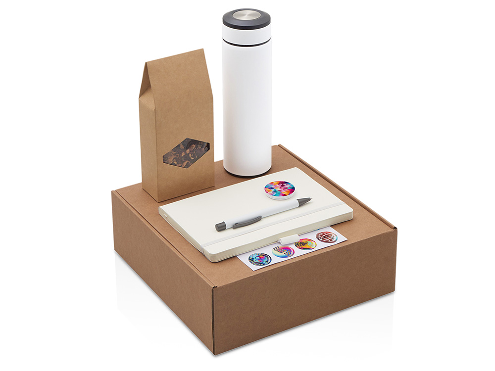 Подарочный набор с термосом, блокнотом, ручкой и чаем, белый-0