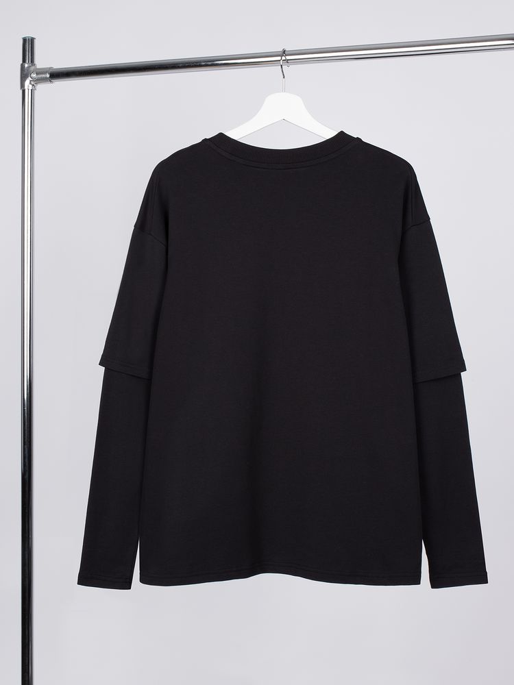 Футболка оверсайз с двойным рукавом Kosmos, черная-2