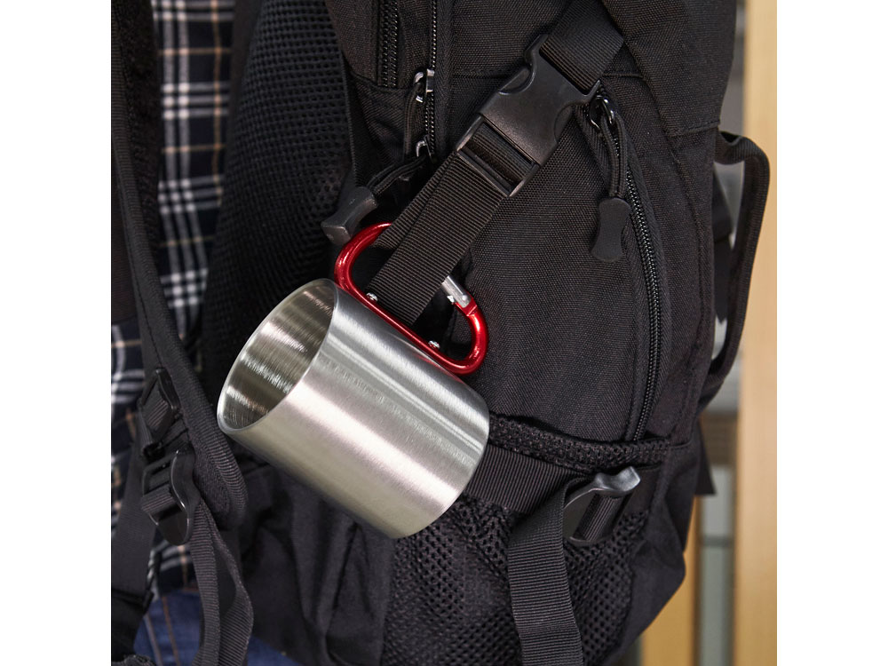 Кружка GUAYA с ручкой карабином, 230 мл, серебристый/красный-3