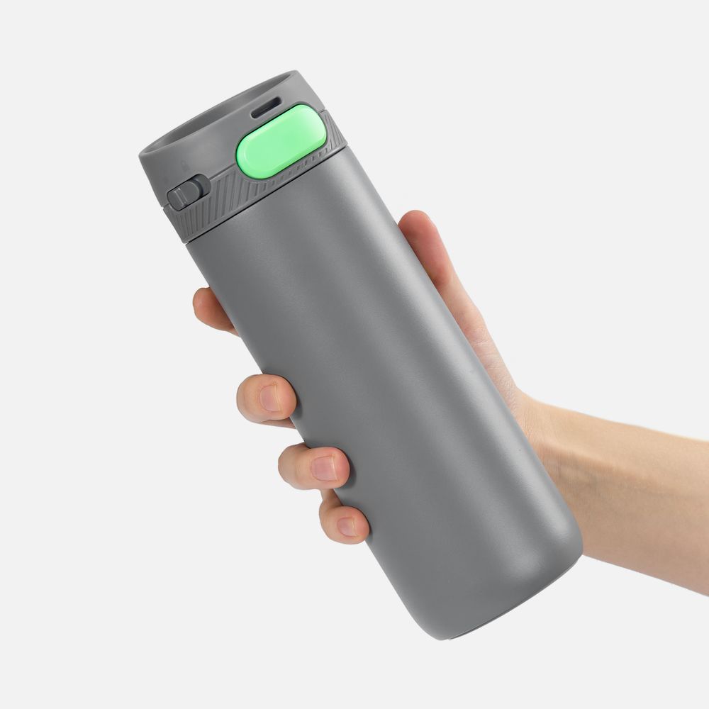 Термостакан X1 с цветной кнопкой, серый с зеленым-2