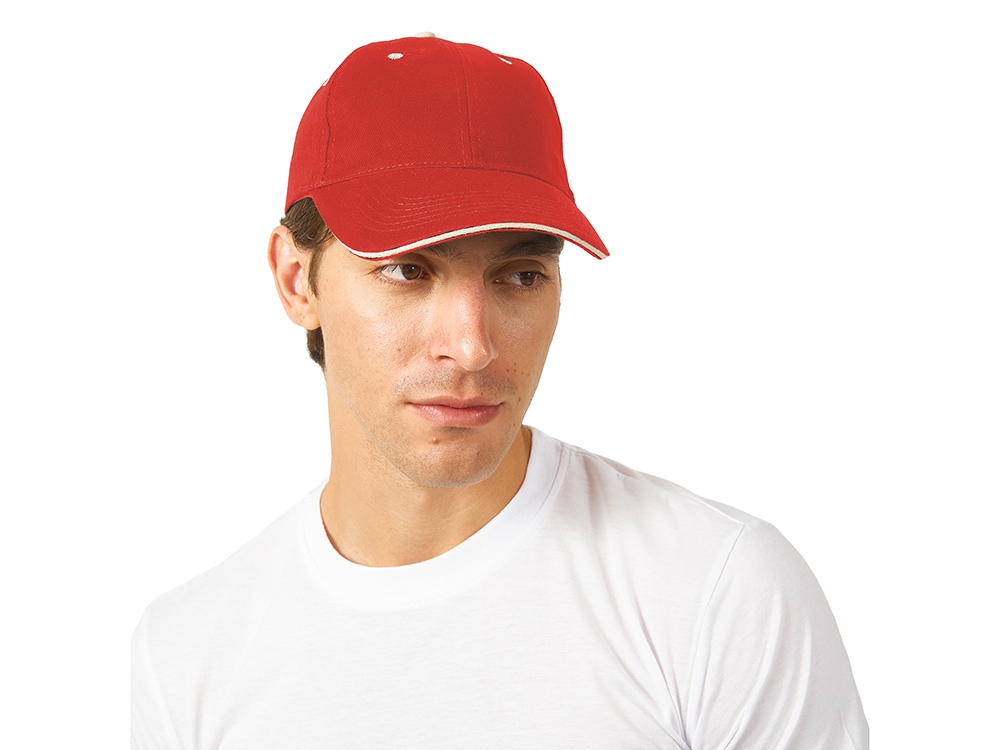 Бейсболка New Castle 6-ти панельная, красный/натуральный-1