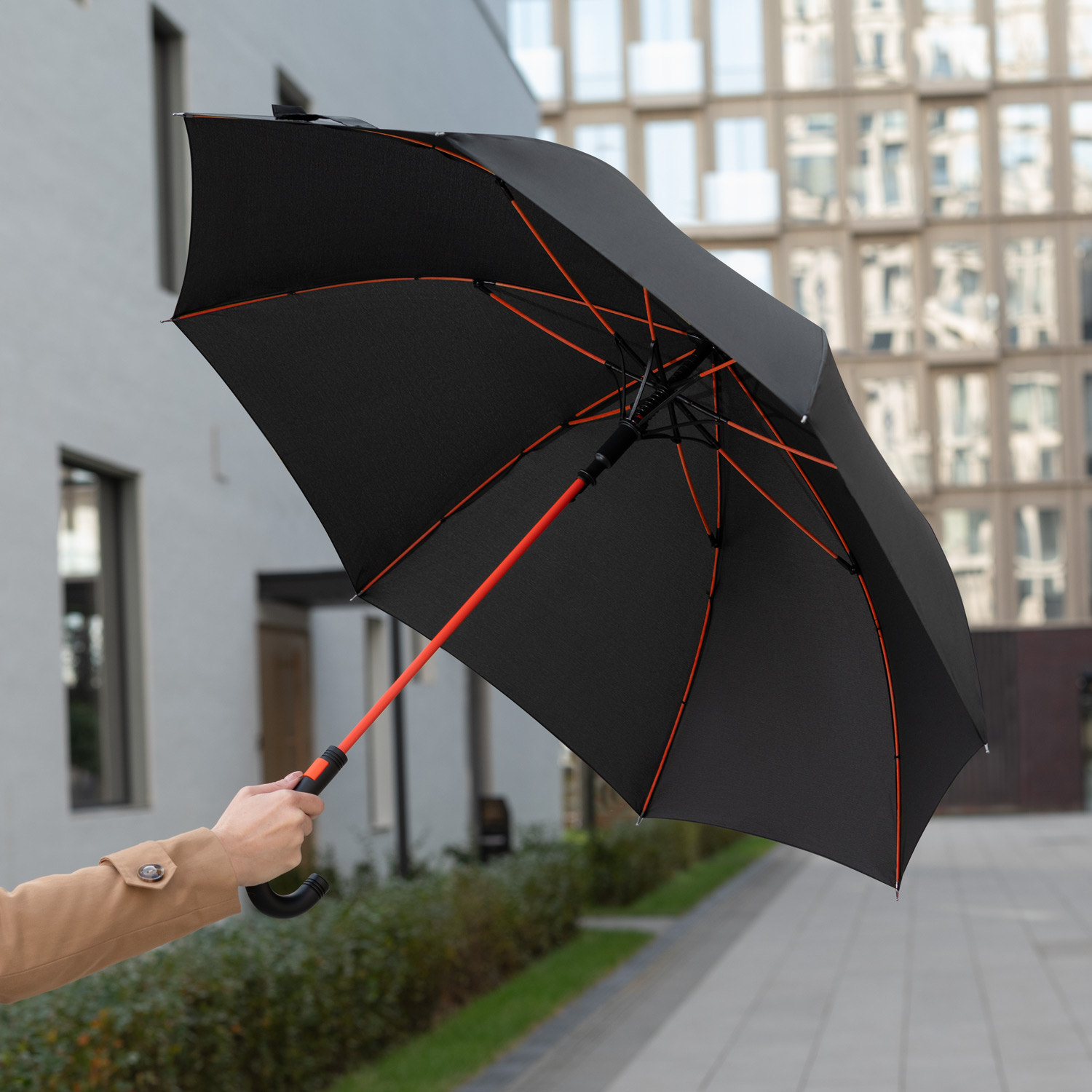 Зонт-трость Квантум (Quantum), черный/оранжевый-12