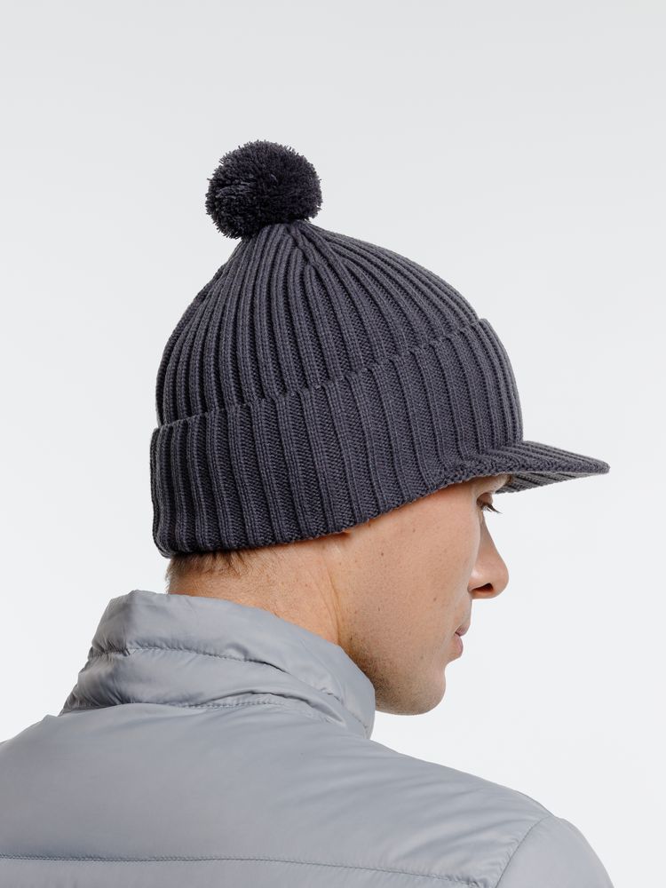 Вязаная шапка с козырьком Peaky, серая (антрацит)-7