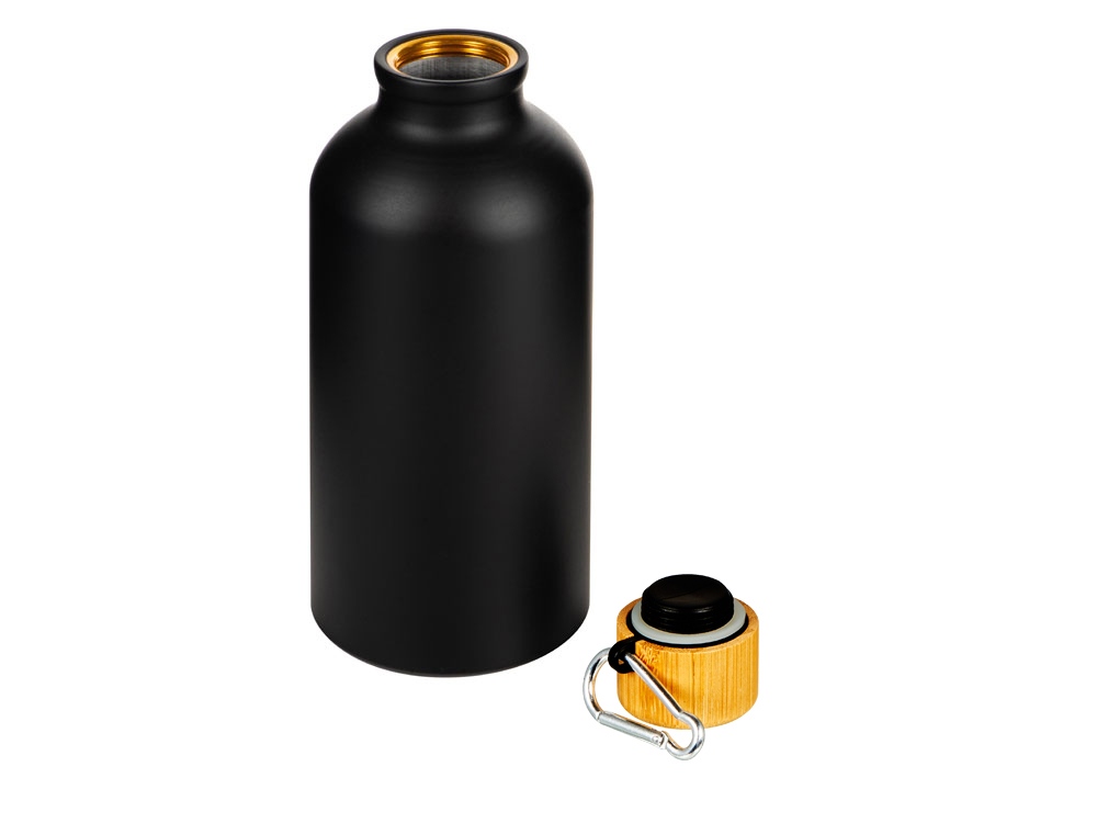 Матовая спортивная бутылка Hip S Bamboo с карабином и объемом 400 мл, черный-1