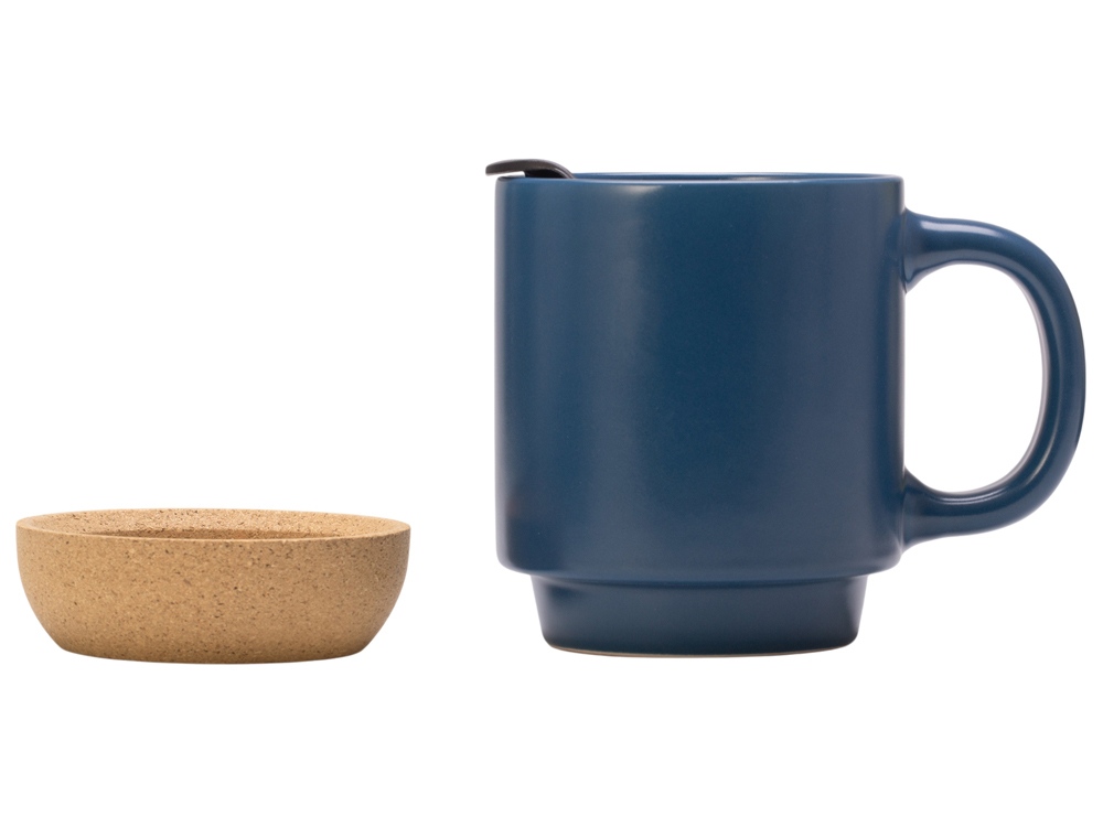 Кружка Denpasar с пробковым дном и крышкой, цветная с двух сторон, бензиновый синий-6