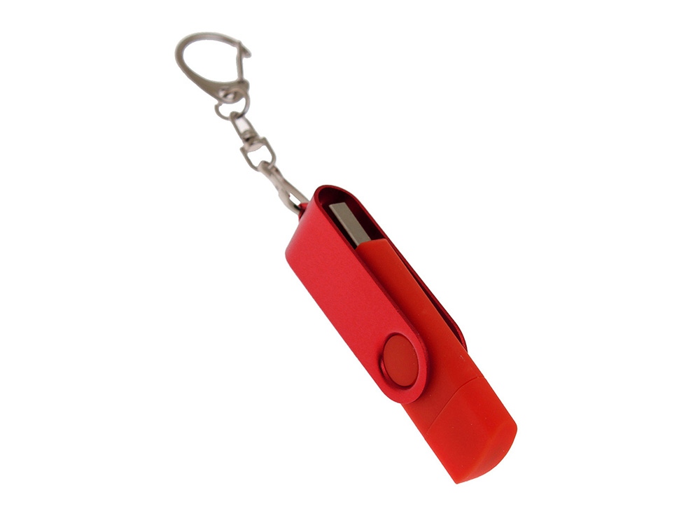 USB-флешка на 128 Гб 2 в 1 поворотный механизм, c дополнительным разъемом Type-C с одноцветным металлическим клипом, красный-1