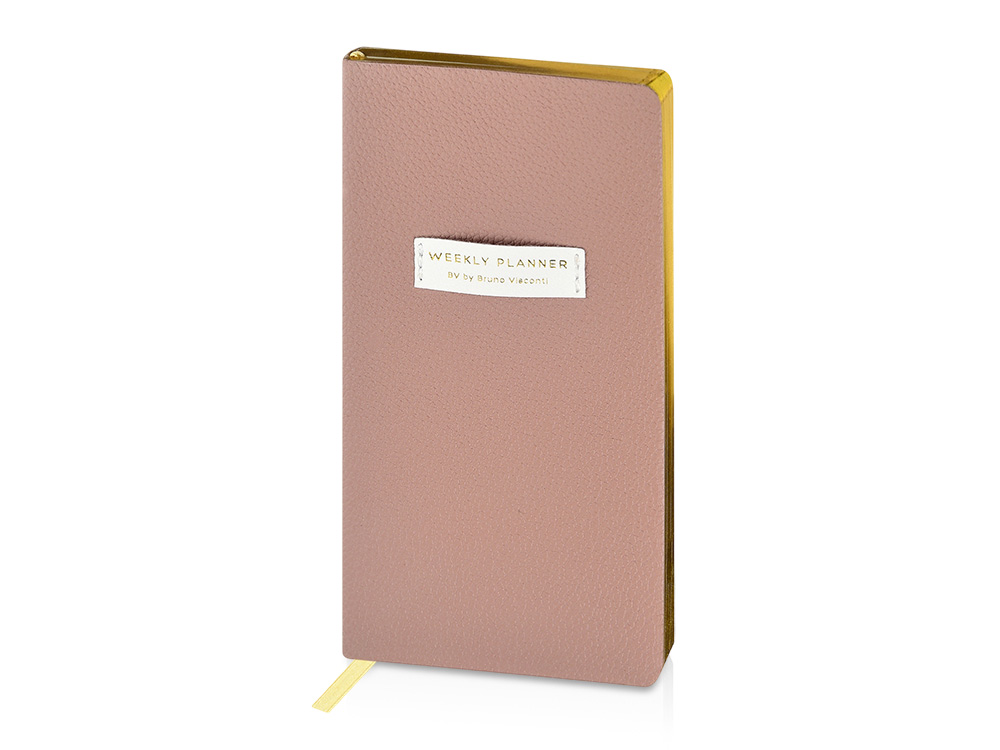 Еженедельник недатированный А6 Morandi. Пыльная роза с нашивкой, пыльно-розовый-0