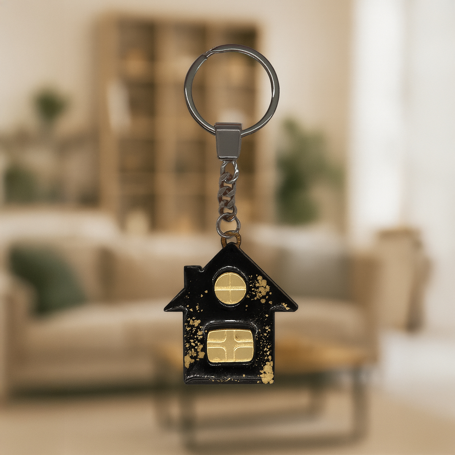 Брелок Дом (черный с золотом)-5
