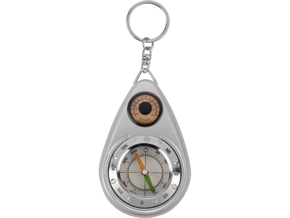 Брелок-компас с термометром, серебристый-2
