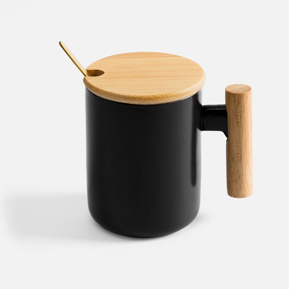 Кружка с ложкой Eco Fusion, черная-0