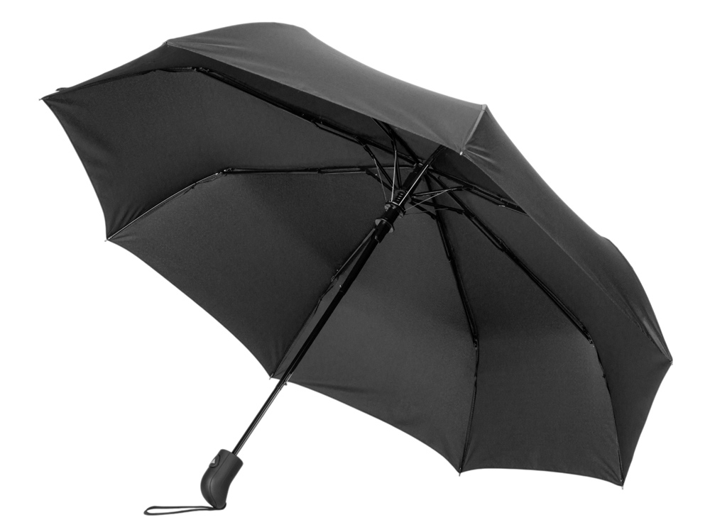 Зонт-полуавтомат Roof с куполом из переработанного пластика, черный-1
