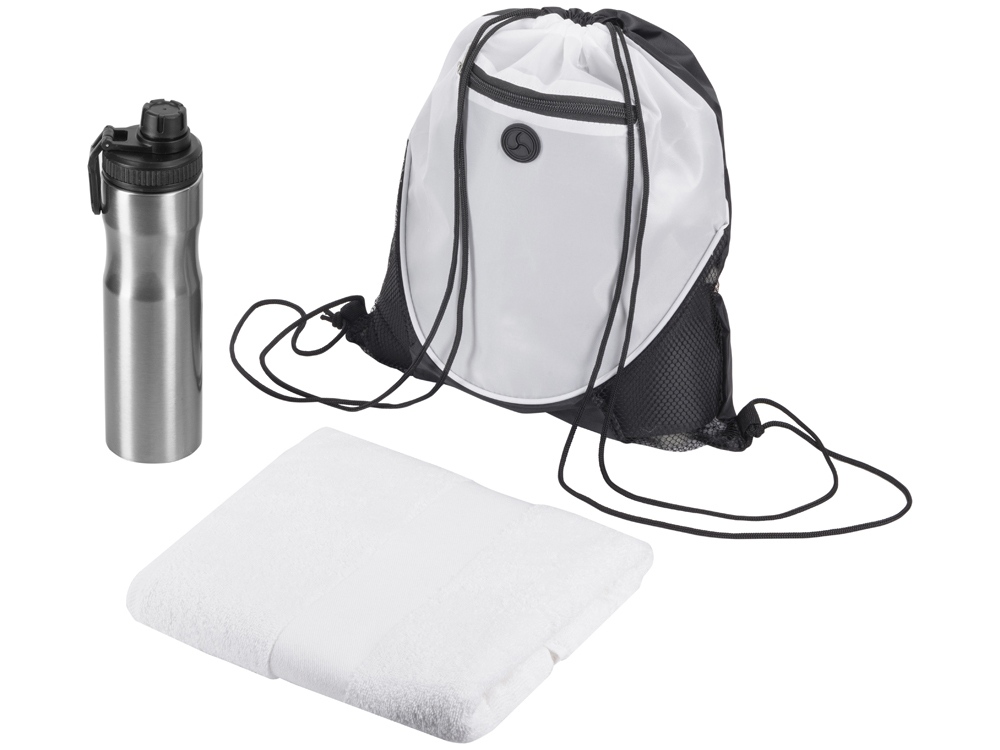 Спортивный набор со стальной бутылкой и полотенцем Advanced, белый-0