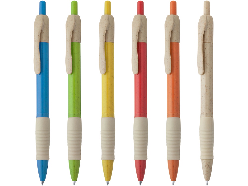 Ручка шариковая HANA из пшеничного волокна, бежевый/зеленое яблоко-3