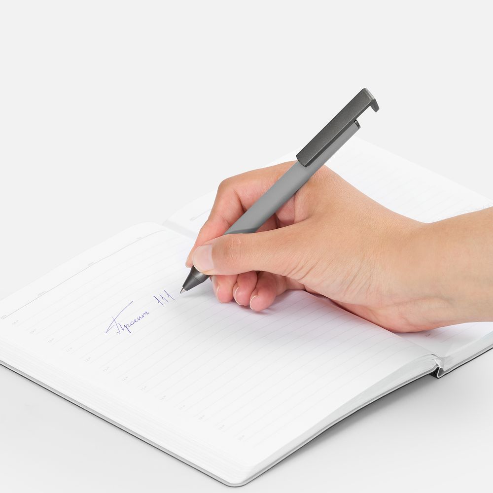 Ручка шариковая Standic с подставкой для телефона, серая-2