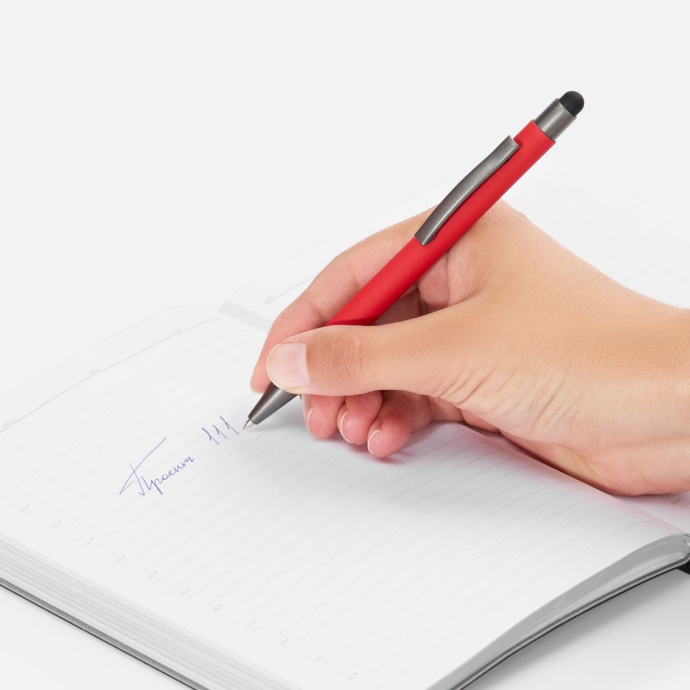 Ручка шариковая Atento Soft Touch со стилусом, красная-2