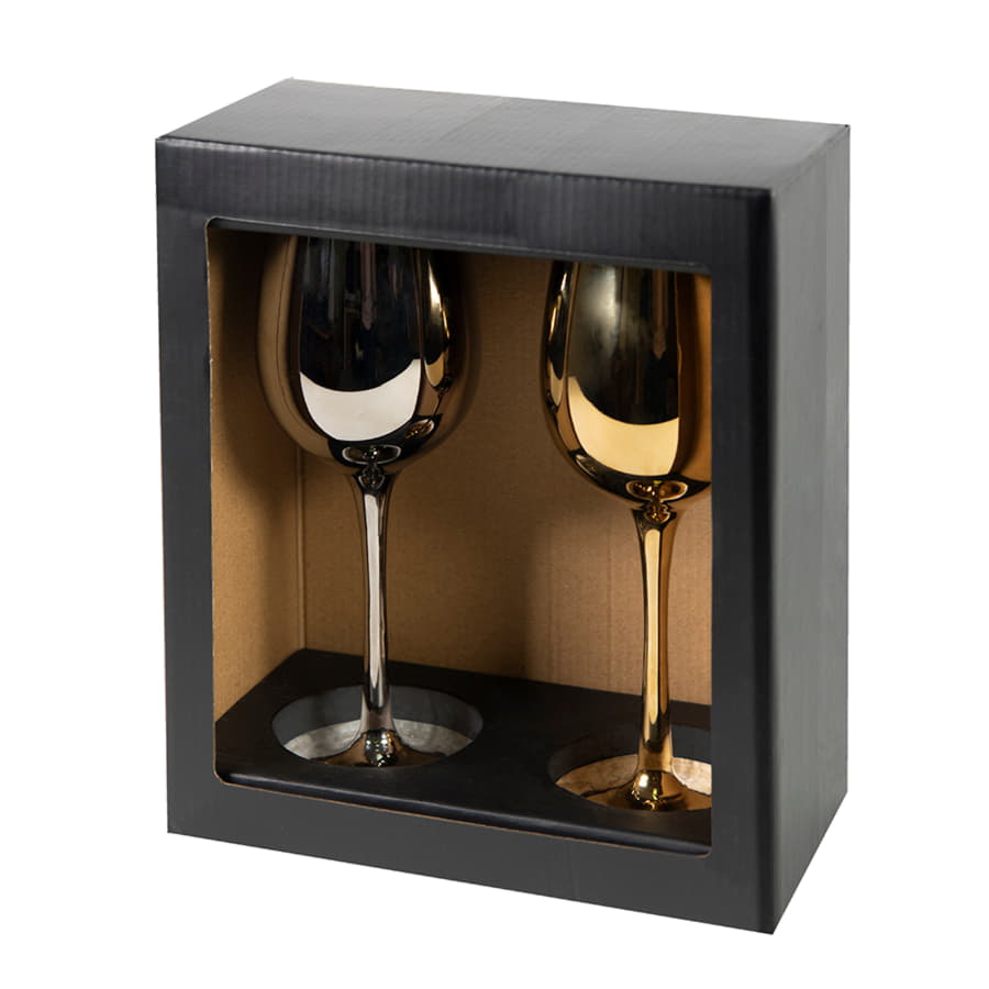 Бокалы для вина 2 штуки MOONSUN, золотой и серебяный, 22,5х24,8х11,9см, стекло, серебристый, золотистый-1
