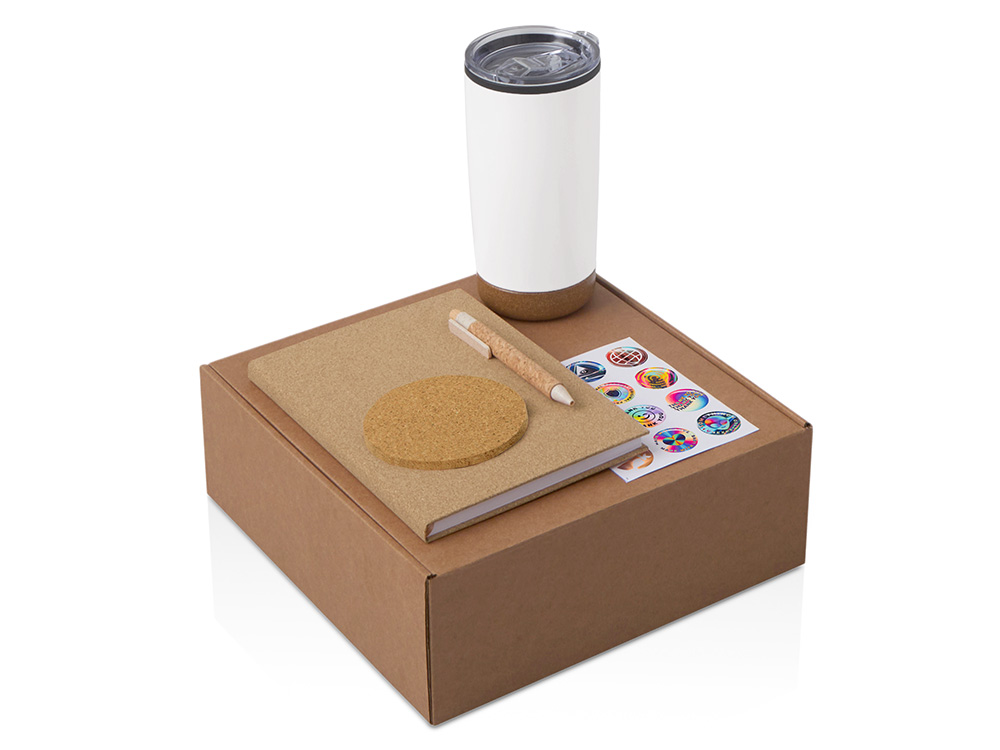 Подарочный набор из пробки с блокнотом, ручкой и термокружкой-0