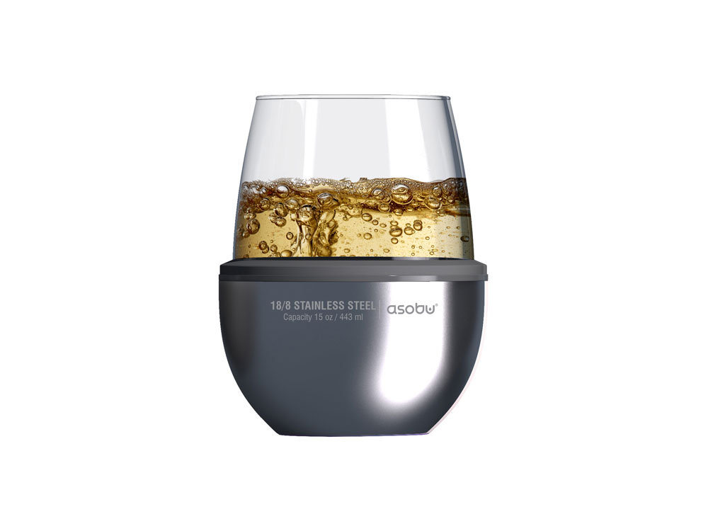 Тумблер для вина WINE KUZIE, серебристый-0