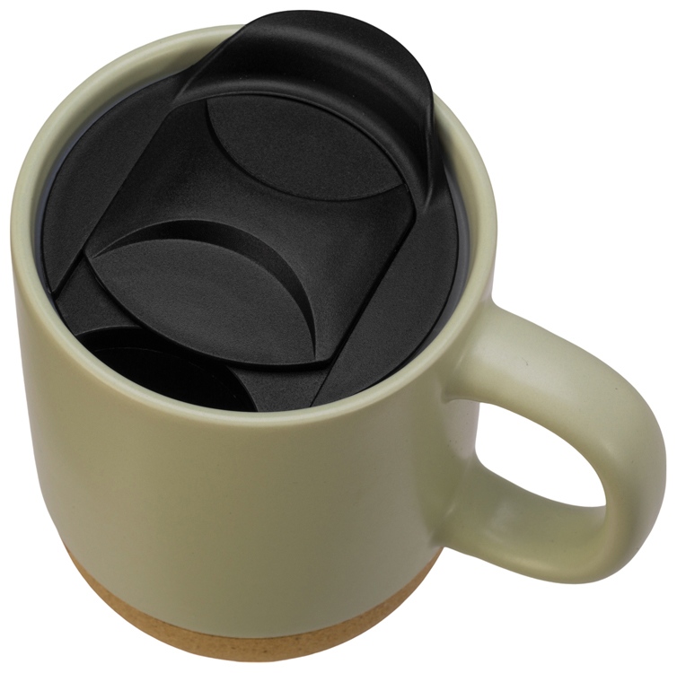 Кружка Denpasar с пробковым дном и крышкой, цветная с двух сторон, оливковый-1