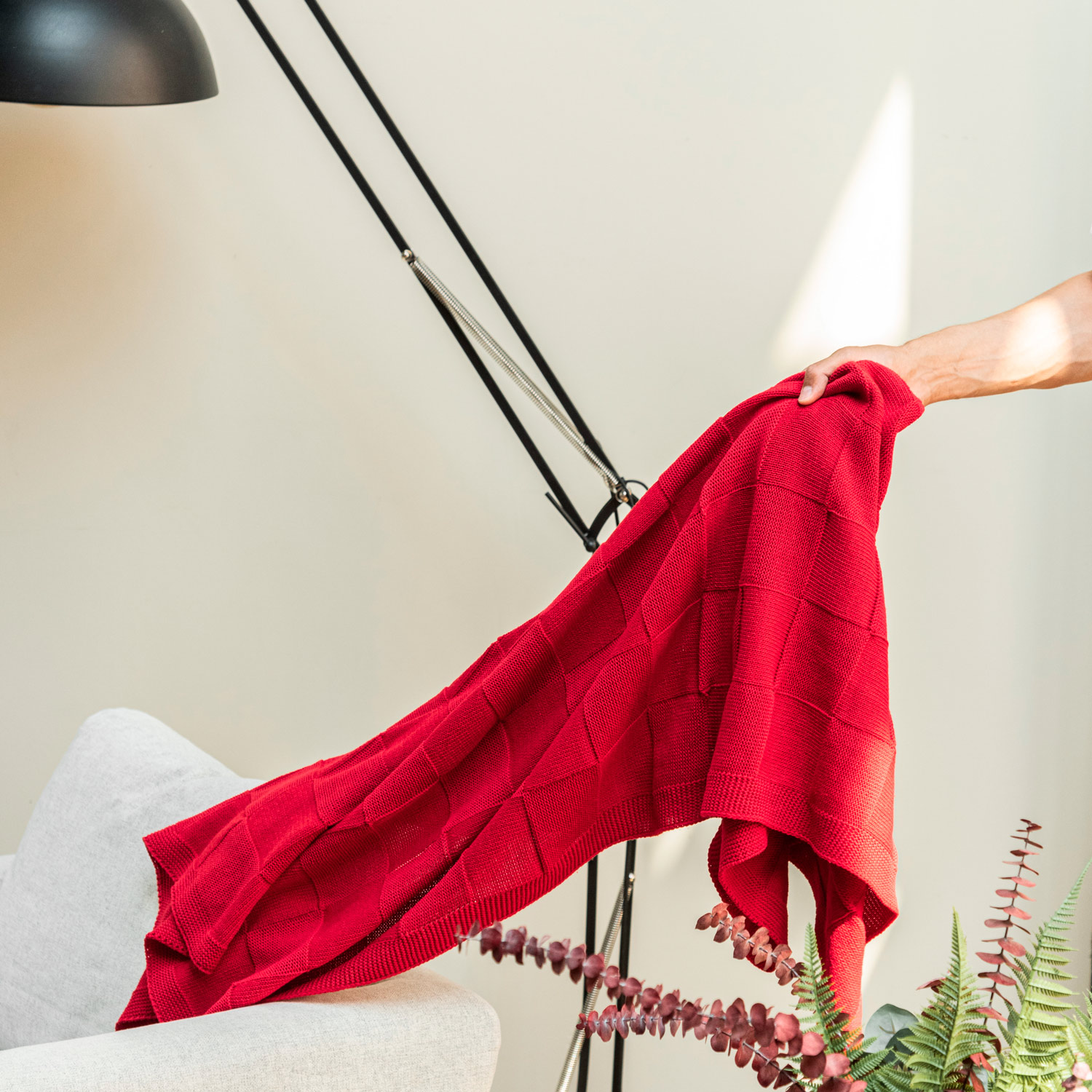 Плед Cella вязаный, красный (без подарочной коробки)-9