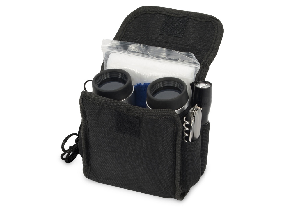 Набор путешественника: бинокль 4х30, мультиинструмент, фонарь, компас, дождевик, салфетка-0