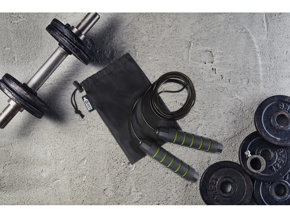 Austin, скакалка с мягкими ручками в чехле из переработанного PET-материала, зеленое яблоко-5