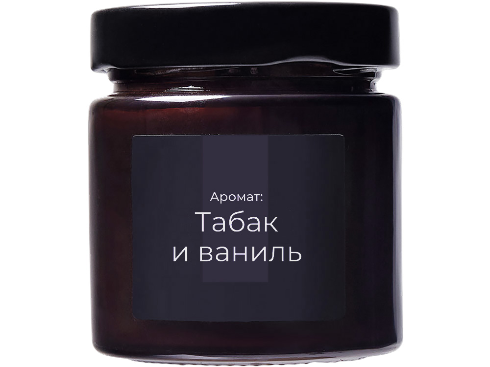 Свеча в стеклянной коричневой банке 200мл, аромат Табак и ваниль, фитиль деревянный-1