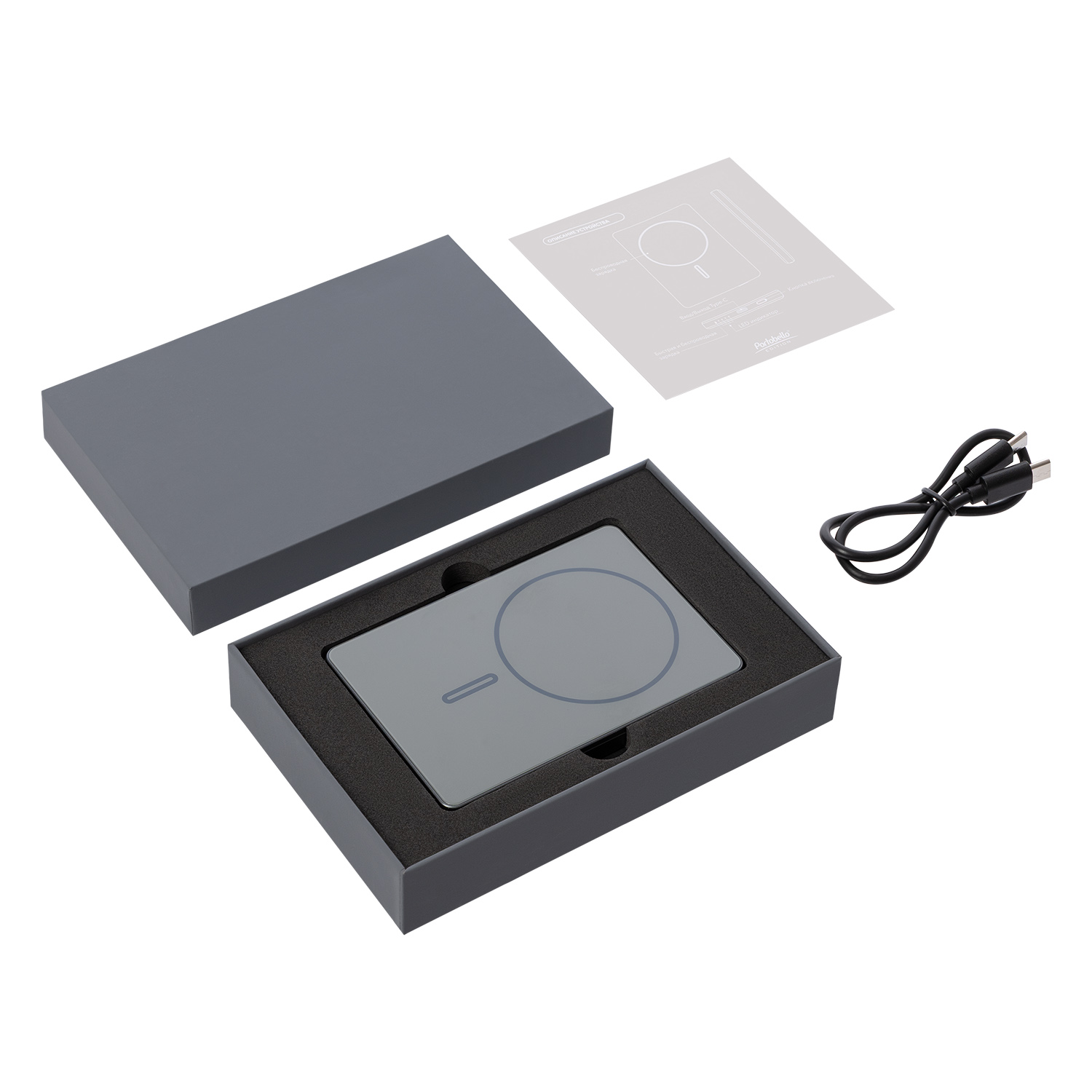 Внешний аккумулятор Onyx PD 5000mAh с функцией беспроводной зарядки 15W, серый-9