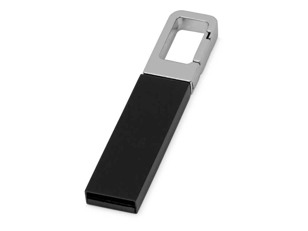 Флеш-карта USB 2.0 16 Gb с карабином Hook, черный/серебристый-0