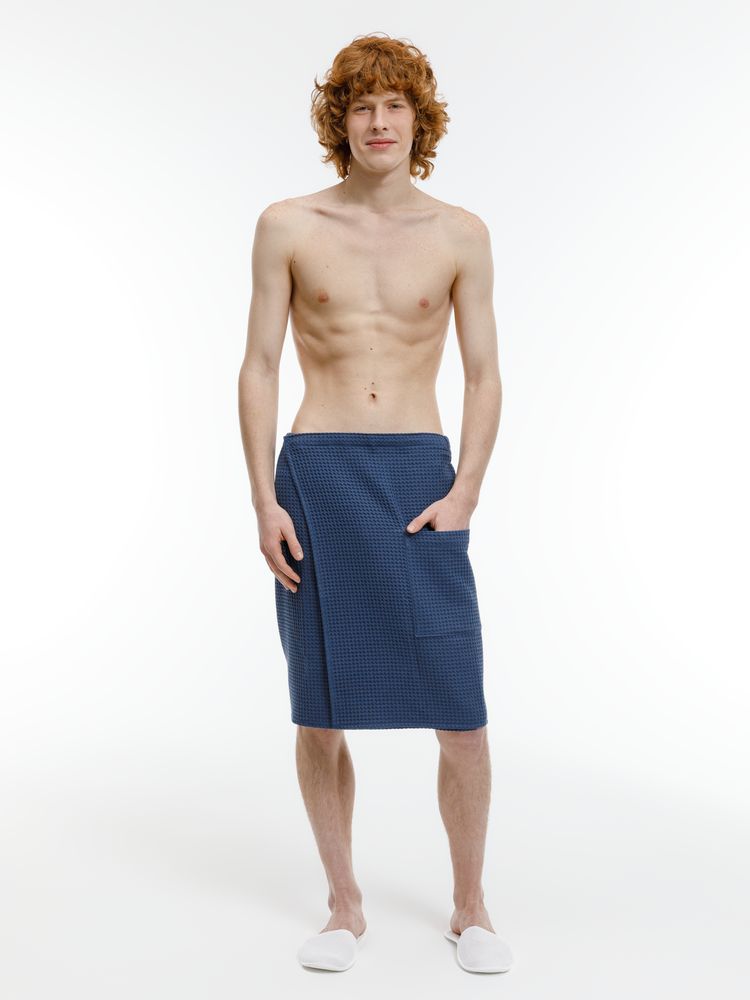 Килт вафельный мужской Onsen, темно-синий, единый размер-3