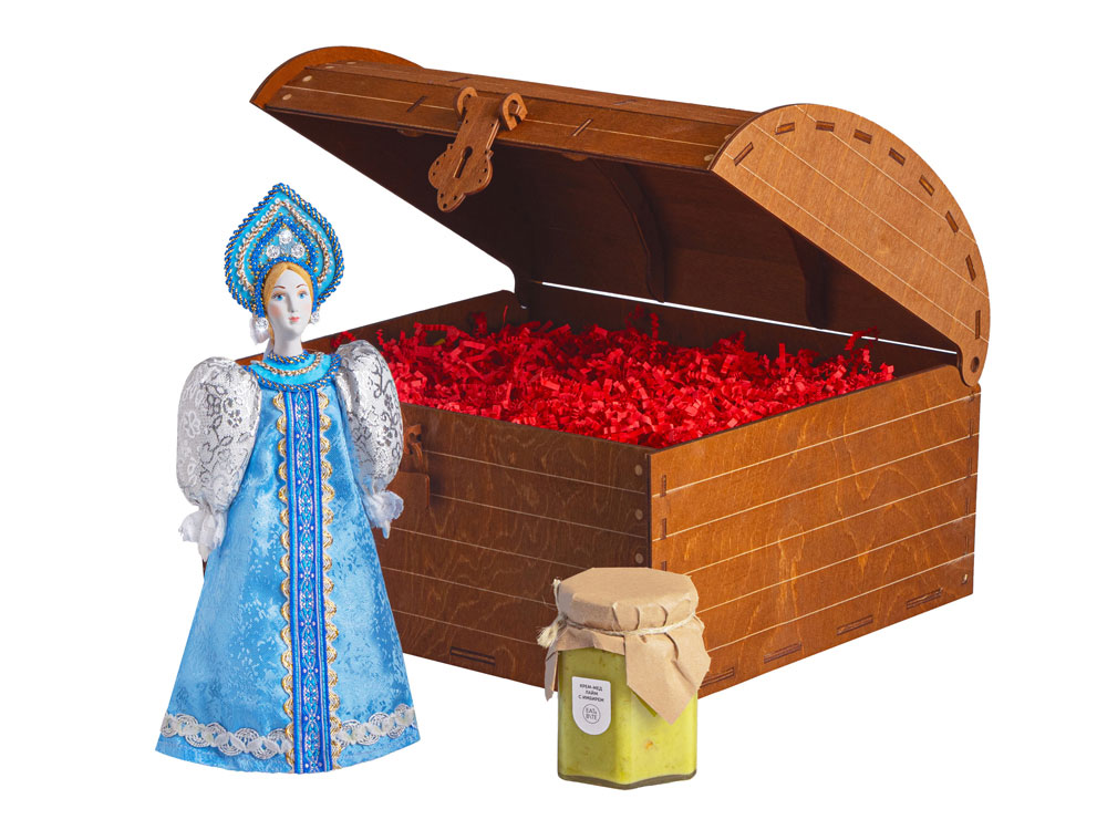 Подарочный набор: кукла фарфоровая, крем-мед, голубой-0