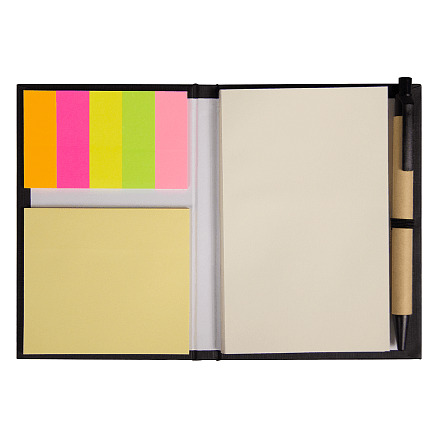 Блокнот А6 Stick and go с ручкой и набором стикеров в твердом переплете, Чёрный-0