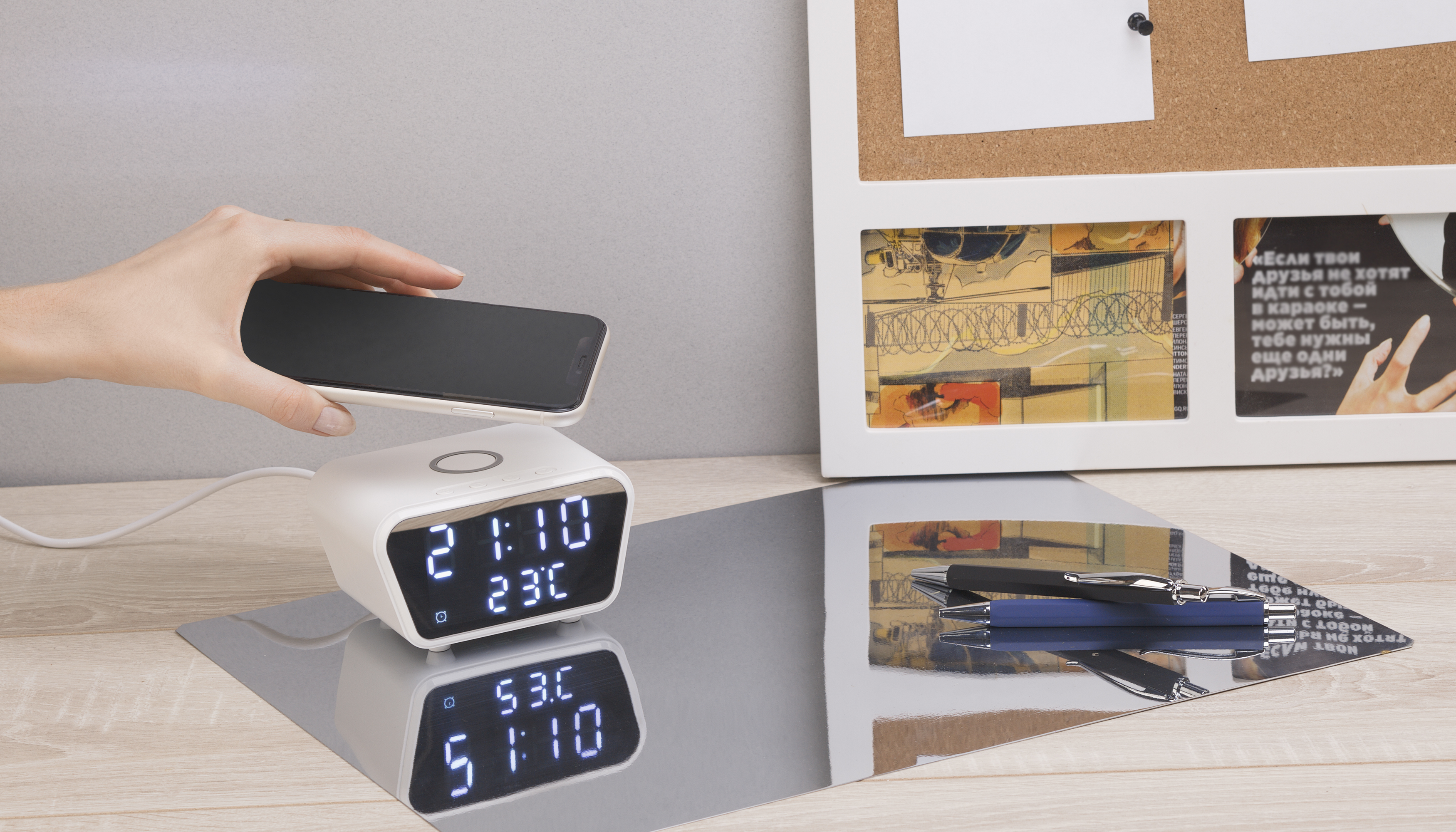 Настольные часы "Smart Clock" с беспроводным (15W) зарядным устройством, будильником и термометром-5