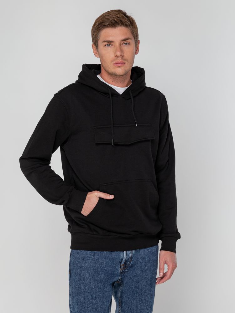 Худи унисекс с карманом на груди Chest Pocket, черное-1