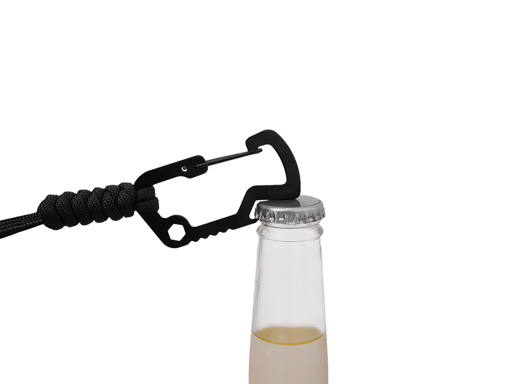 Брелок-шнурок Spanner с карабином с открывашкой для бутылок и ключом-шестигранником, черный-6